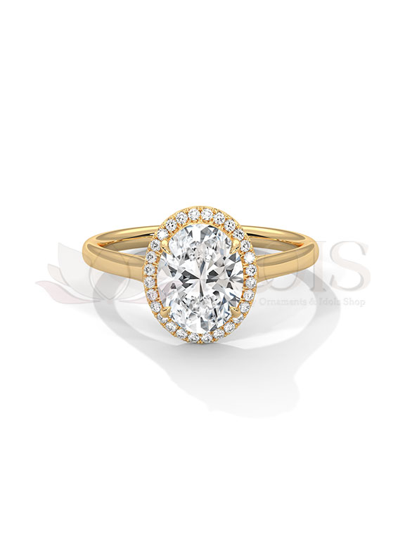 Refined Oval Cut Halo Plain Band Diamond Engagement Ring